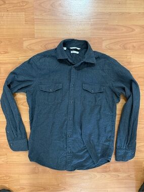 Suitsupply Charcoal Long Sleeve Flannel Snap Button Shirt